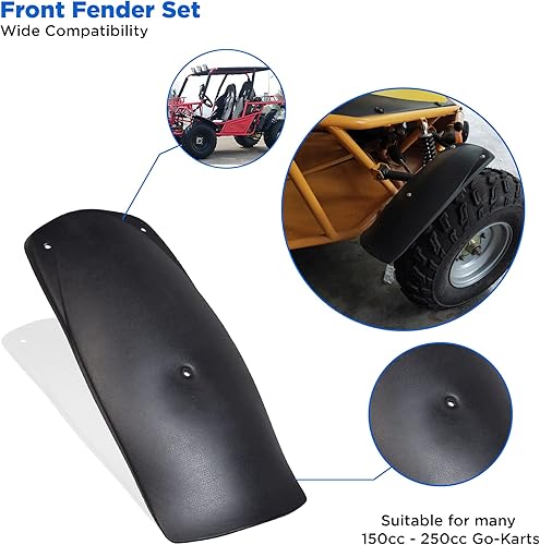 Miniatura 2 de AlveyTech Juego de guardabarros delanteros de plástico negro para Go Karts de 150 cc - 250 cc - Par de protectores de lodo de repuesto para Coleman