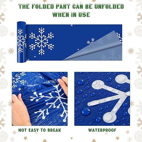 Miniatura 6 de Dandat Mantel de Navidad de 100 pies de largo, mantel de copo de nieve de Navidad, cubierta de plástico de copo de nieve blanco, decoración de mesa