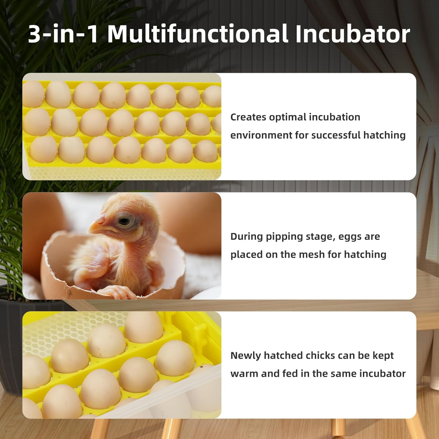 Egg Incubator for Hatching Eggs, Automatic Egg Turner & Digital Humidity Control, 56 Egg Capacity, Clear Temperature Display, Externa, 360° Clear Viewing for Poultry, Ducks, Quail (48-56 Eggs)