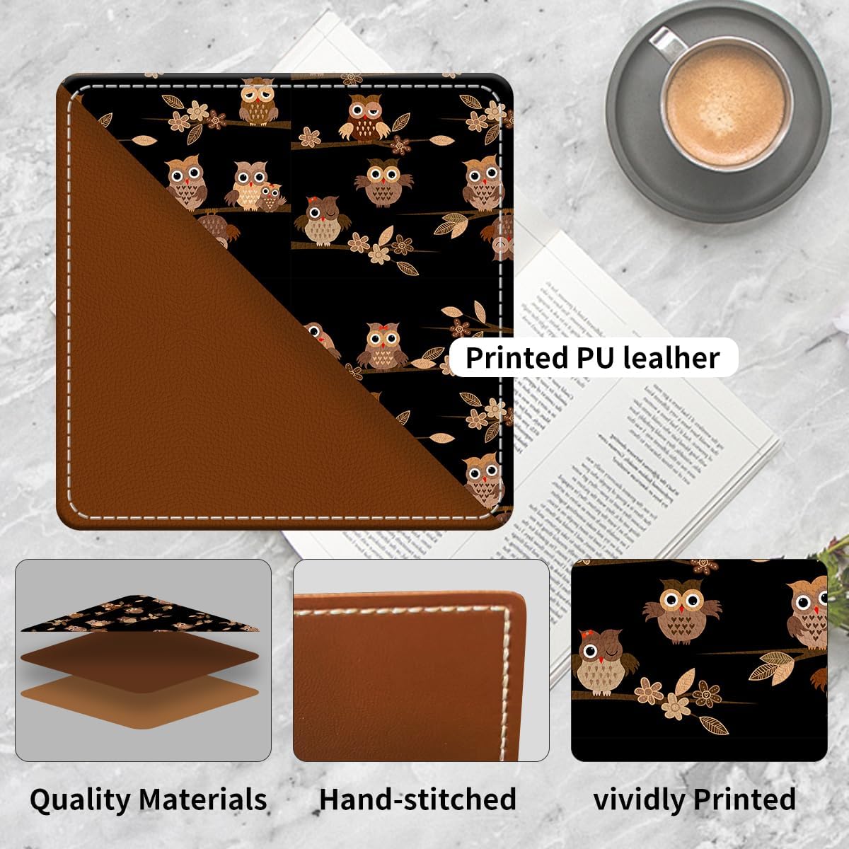 Cute Leather Bookmarks, Fun Triangle Making Corner Bookmark, Book Accessories for Reading Book Lovers, Unbreakable Page Markers for Women Men Cute Brown Cartoon Owls - Image 2