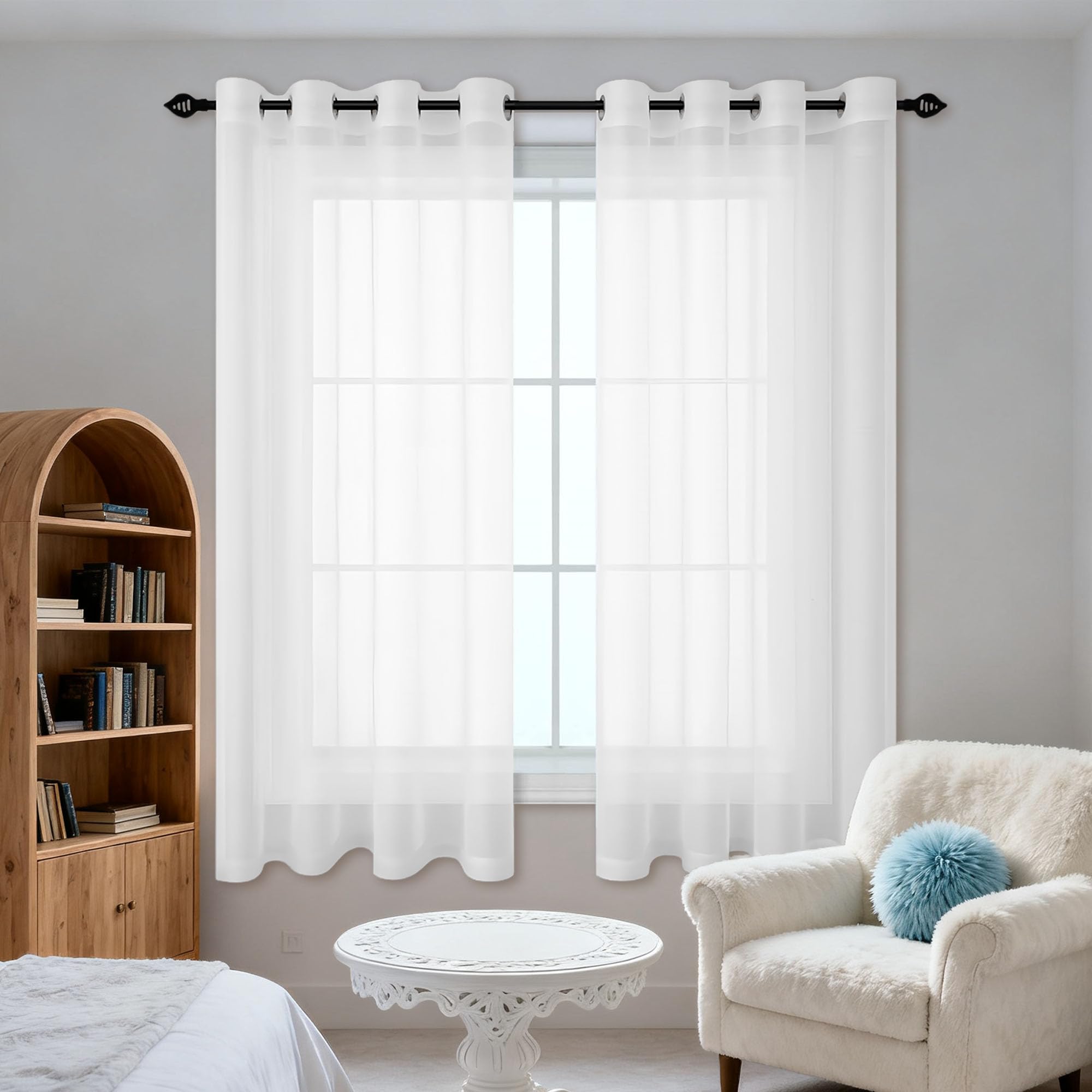 Rideau voilage à oeillets 220 x 260 cm blanc pour fenêtre de chambre et grande baie vitrée