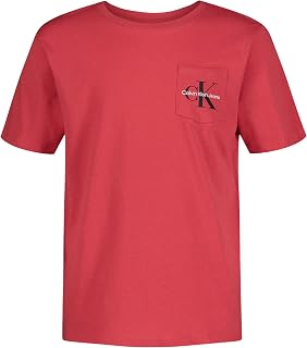 Boys' Short Sleeve Pocket Logo Crew Neck T-Shirt, Soft, Comfortable, Relaxed Fit, Cut Rose, 10-12