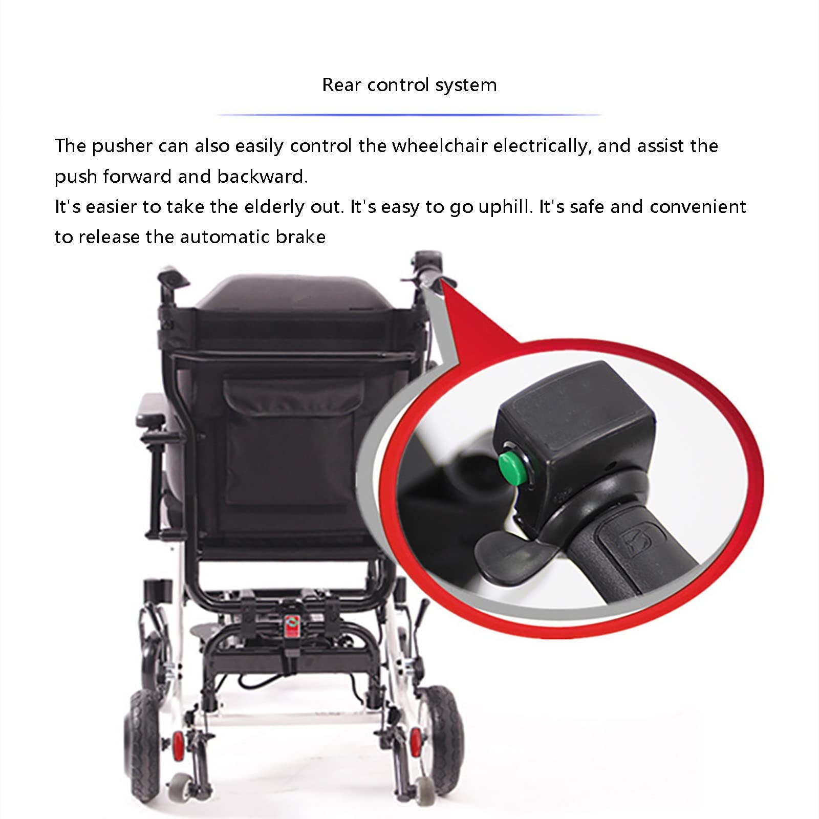 Silla de ruedas eléctrica, silla de movilidad ligera y plegable, control dual delantero y trasero, soporta hasta 100 kg, interruptor de un botón manual/eléctrico