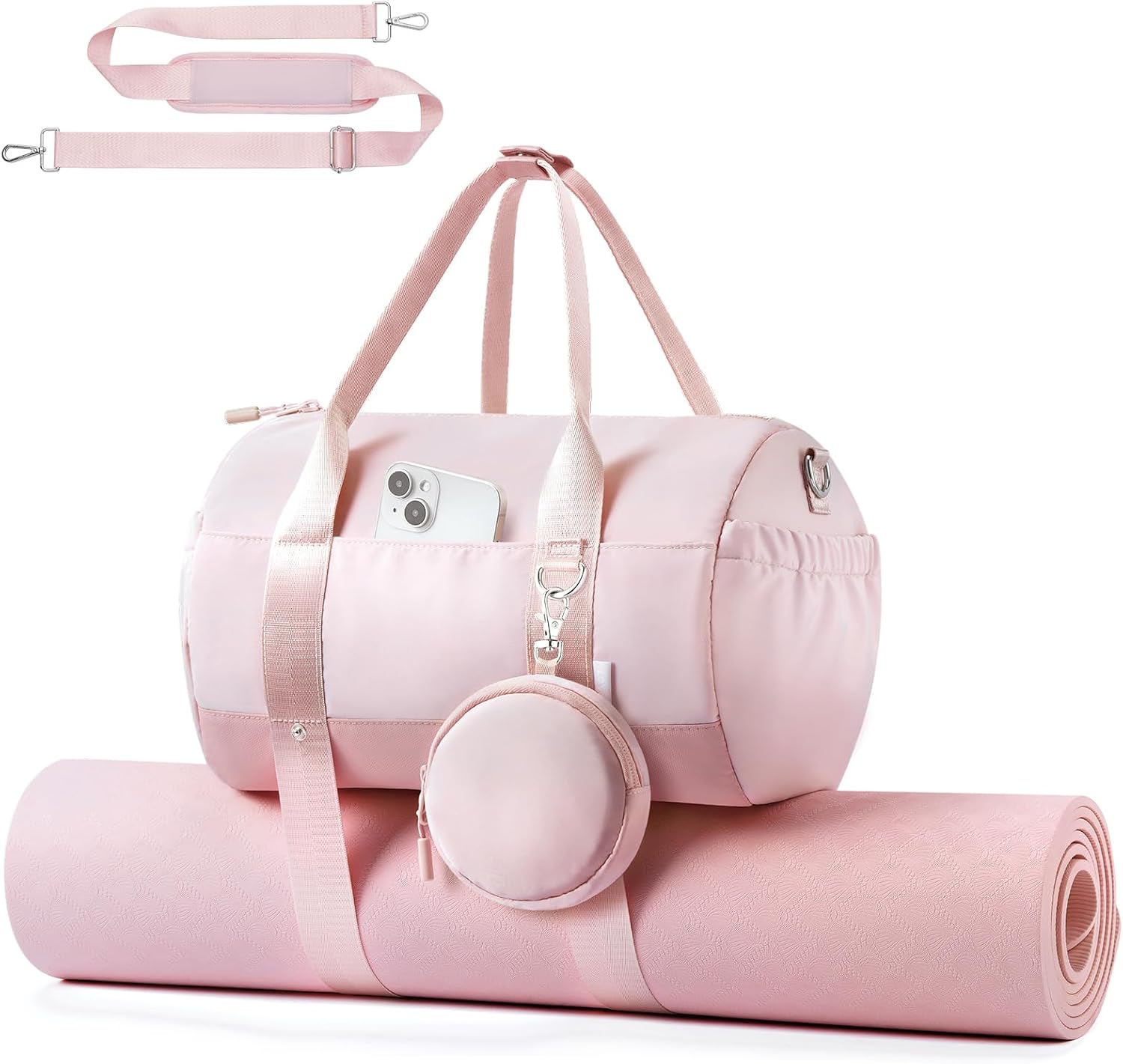 TOPEAST Small Gym Bag for Women, Mini Sports Yoga Bag with Yoga Mat Holder, Small Pink Gym Bag Overnight Weekender Duffle Handbag for Travel Dance Workout