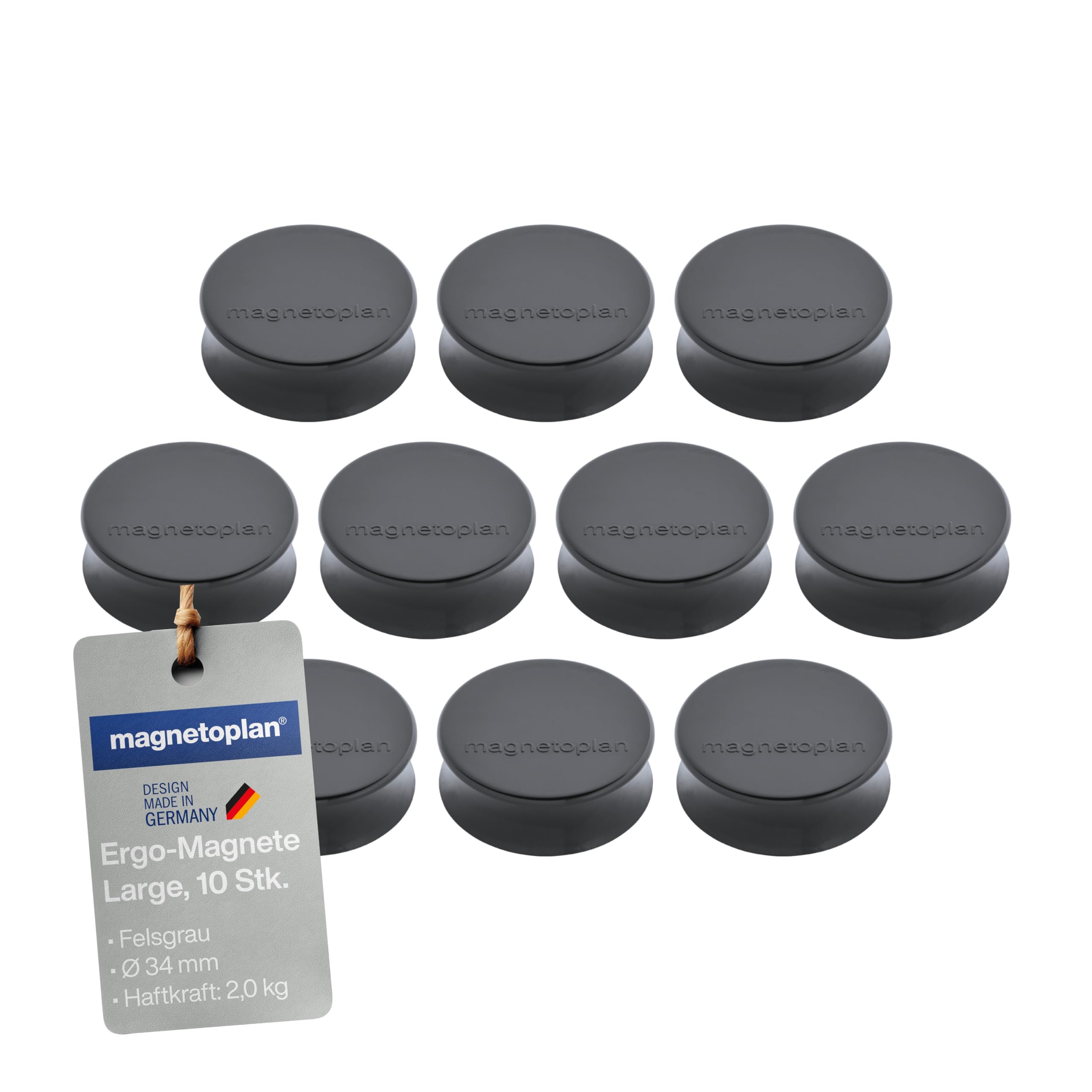 Ergo Large Magnets, Diameter 34 mm x 12.5 mm, Pack of 10 felsgrau