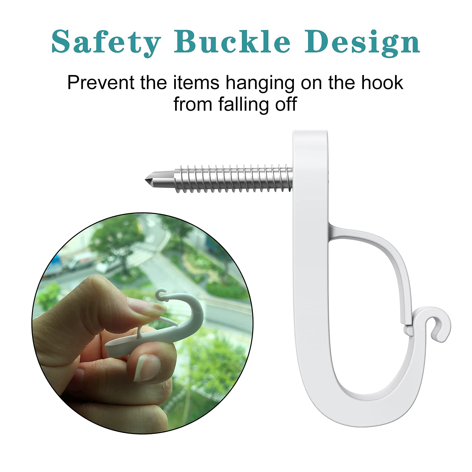 XZUHYE (14-Pack) Q-Hanger Hooks,Screws-in Hooks, for Outdoor String Lights and Garage New Year Party or Other Indoor Outdoor Hanging Decorations for House, Safety Buckle Design, Easy Release (White)