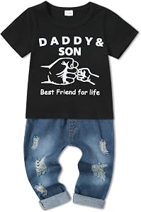 WESIDOM Toddler Boy Clothes 1-5T Baby Boy Outfits Short Sleeve T-Shirt + Ripped Jeans Pants Set