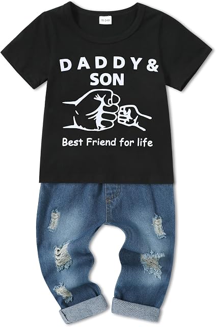 WESIDOM Vêtements pour enfants 1-5T T-shirt à manches courtes bébé garçon Outfits + Ensemble de pantalons Jeans Ripped