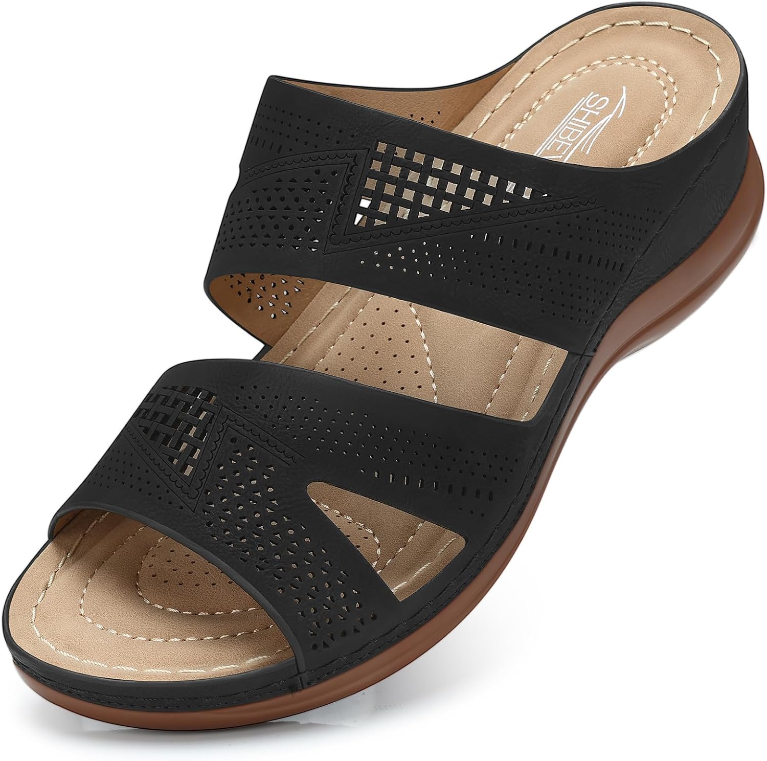SHIBEVER Wedge Sandals for Women Dressy: Comfortable Summer Casual Walking Sandals - Slip On Open Toe Low Wedge Shoes Size 5-11