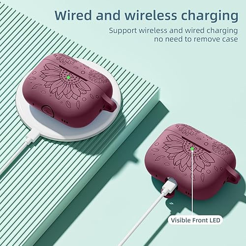 Miniatura 4 de Funda para Airpods de 3 generación y funda para Airpods de 3 generación, cubierta de piel grabada con girasol, compatible con Airpods 3, funda