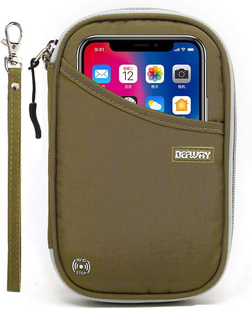 Travel Wallet RFID Blocking Document Organizer Bag, Family Passport Holder Army Green