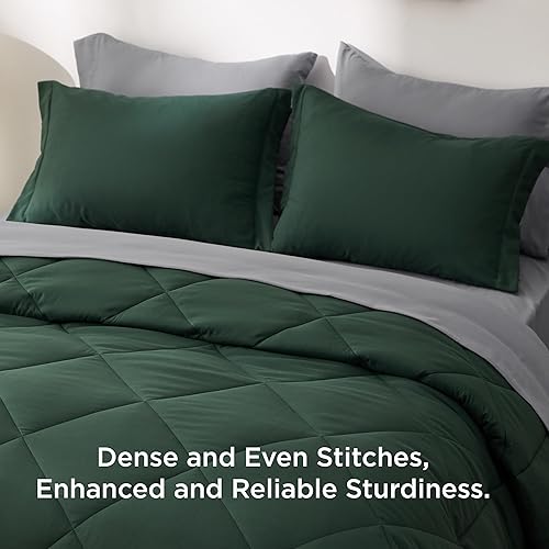 Miniatura 4 de Bedsure Forest Green King Size Comforter Set - 7 Pieces Reversible King Bed in a Bag, King Bed Set Forest Green and Grey with Comforters, Sheets,