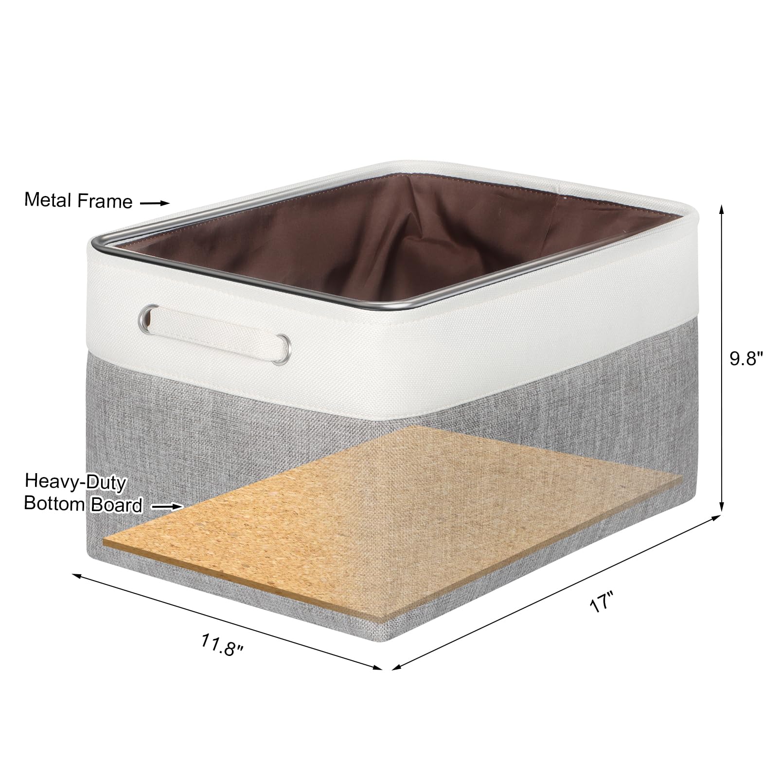 Canastas de almacenamiento de tela con asa, cajas de almacenamiento grandes para armario, estantes, guardería, dormitorio, hogar (17 x 11.8 x 9.8 pulgadas)