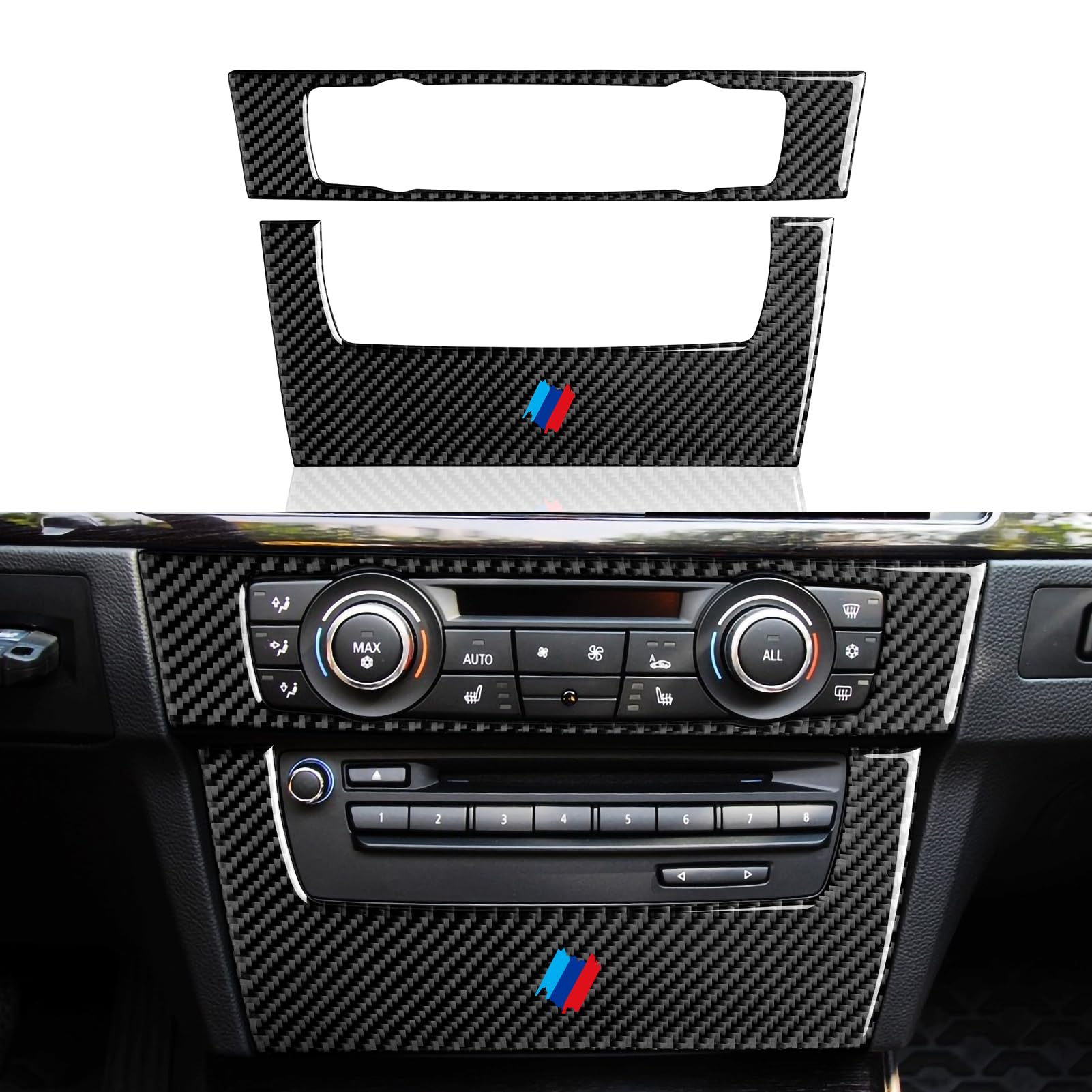 Car CD Panel Cover Decal Carbon Fiber Trim Sticker fits for BMW E90 E92 E93 2005 2006 2007 2008 2009 2010 2011 2012 Accessories (Style B)