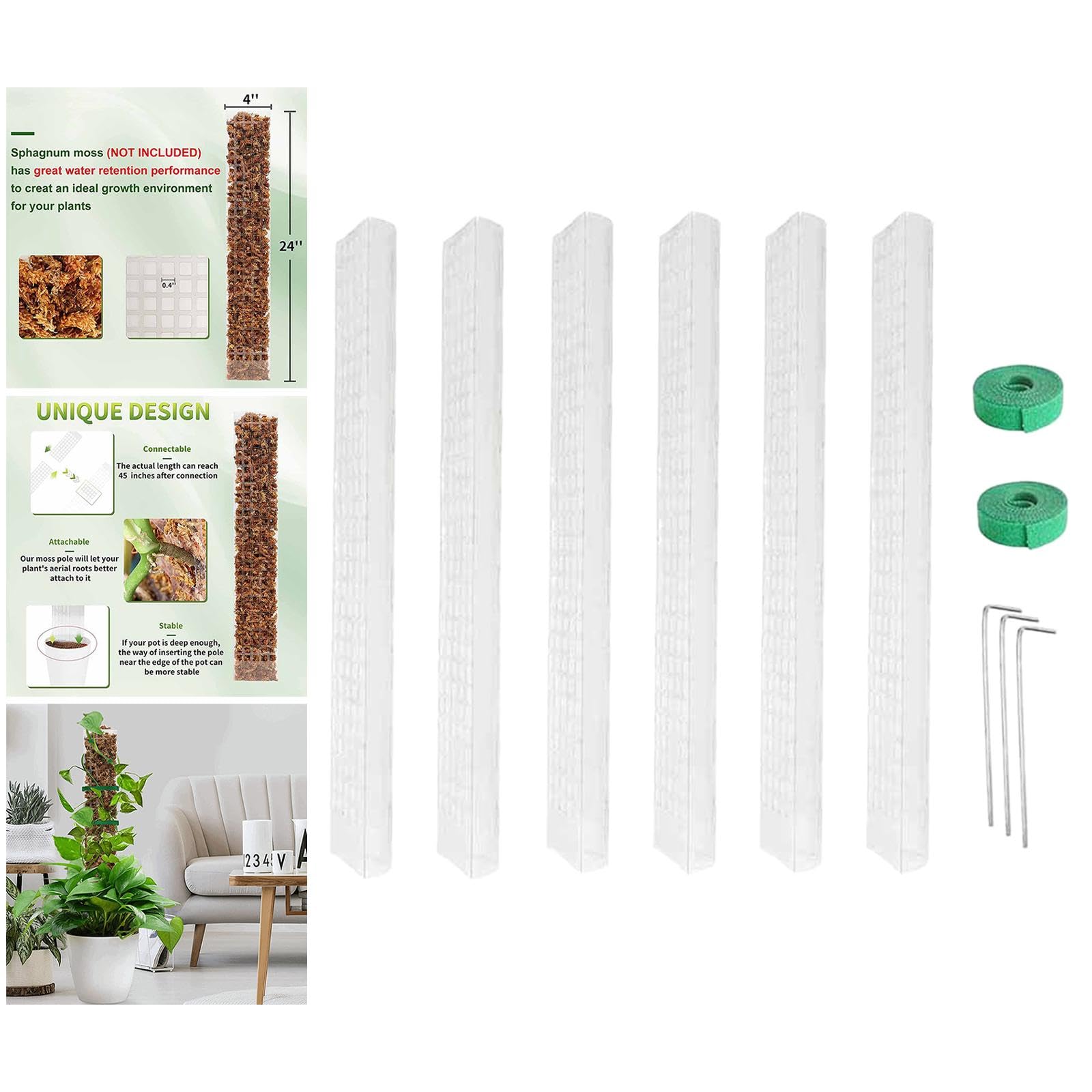 KESOTO Lot de 6 Tuteurs pour Plantes, Supports Empilables pour Plantes en Pot (Monstera) et Balcon.