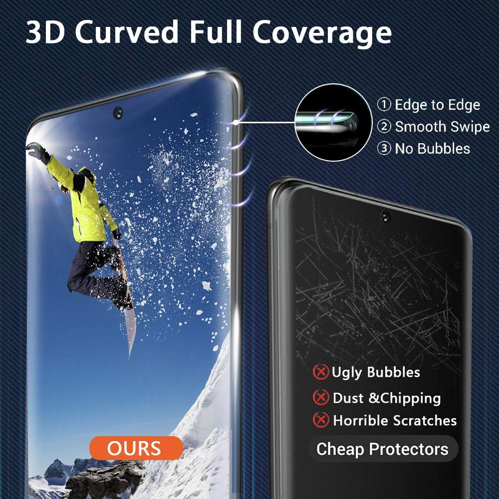 [2+1] Galaxy S21 Ultra Screen Protector Tempered Glass, with Camera Lens Protector Fingerprint Unlock Support 3D Curved Full Coverage HD Glass Film for Samsung Galaxy S21 Ultra 5G (6.8 Inch)