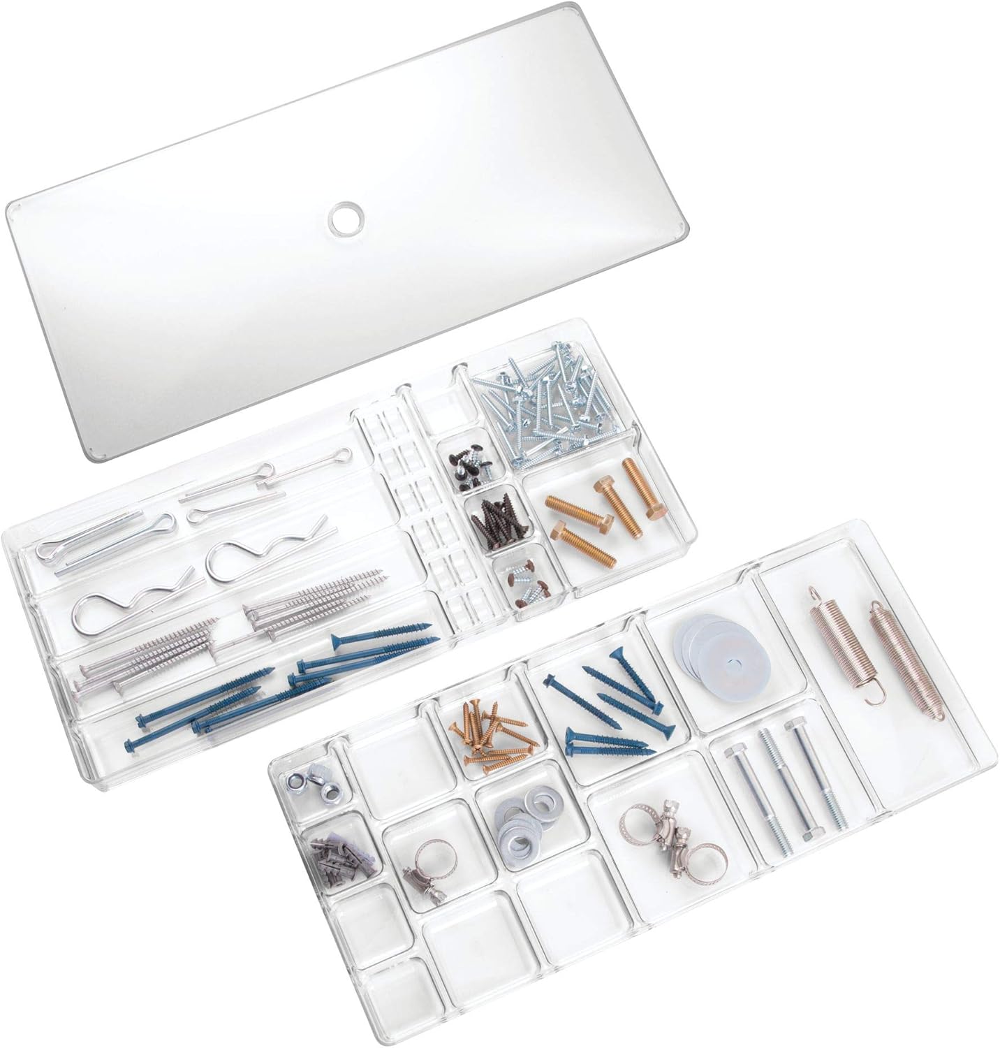 iDesign Linus BPA-Free Plastic Fashion Jewelry Vanity and Drawer Organizer, Tray for Rings, Earrings, Bracelets, Necklaces, 17.5" x 7.75" x 1.25", Set of 2 - Clear : Everything Else