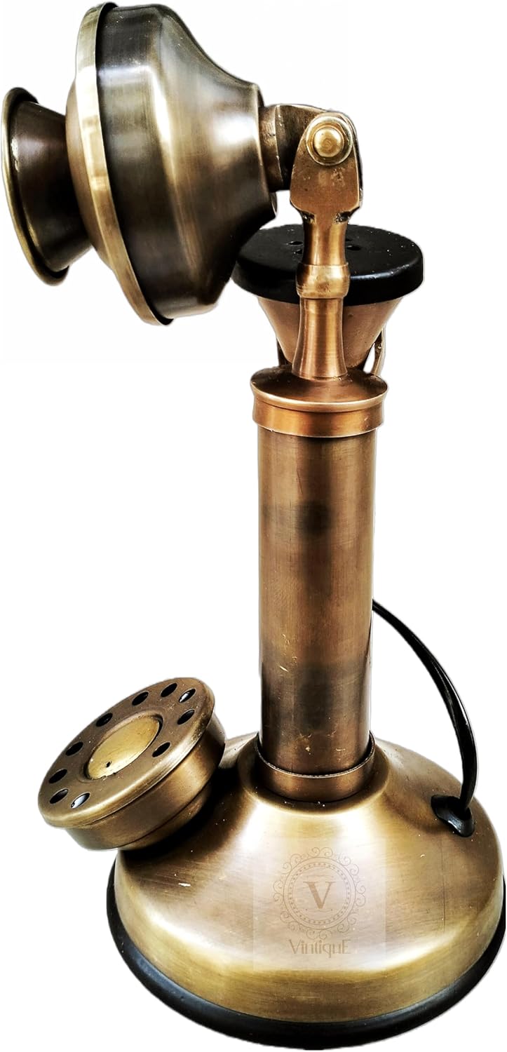 Vintage Rotary Dial Office Candlestick Phone Replica in Antique Tiny Desk Table Desktop Ornament Home Decorative Table Telephone Showcase-VintiquE