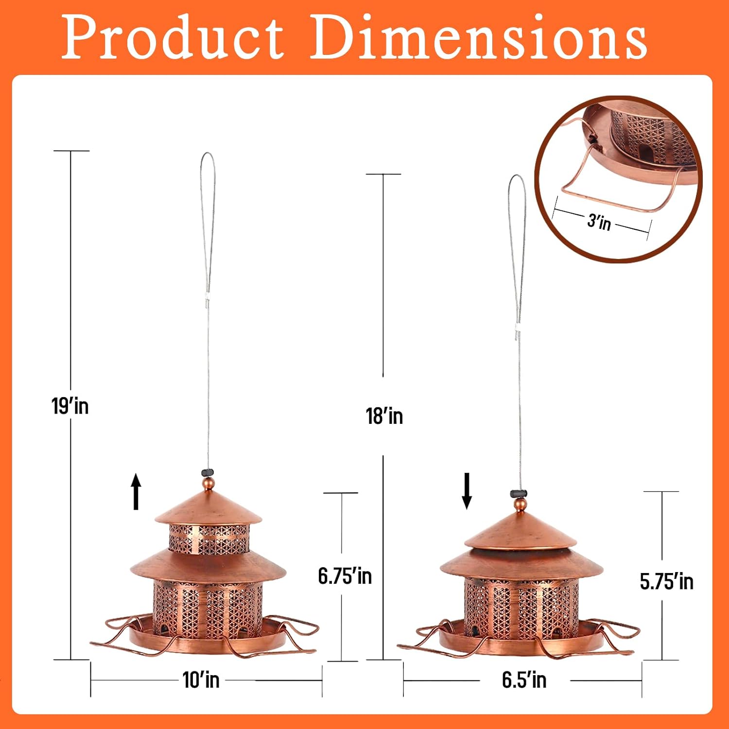 Bird Feeder for Outdoors Hanging, 2LB Capacity with 4 Perches, Heavy Duty Metal Wild Bird Feeders for Garden, Yard,Easy to Clean and Refill,Vintage Copper