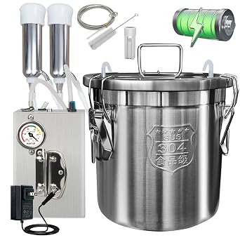 12L Cow Milking Machine, Hantop Pressure Gauge Pump Cow Milker Pro Plus | Portable Rechargeable Pump, Pulsation System, Speed Adjustable, Auto Stop, SUS304 Stainless Steel Bucket, Food-grade material