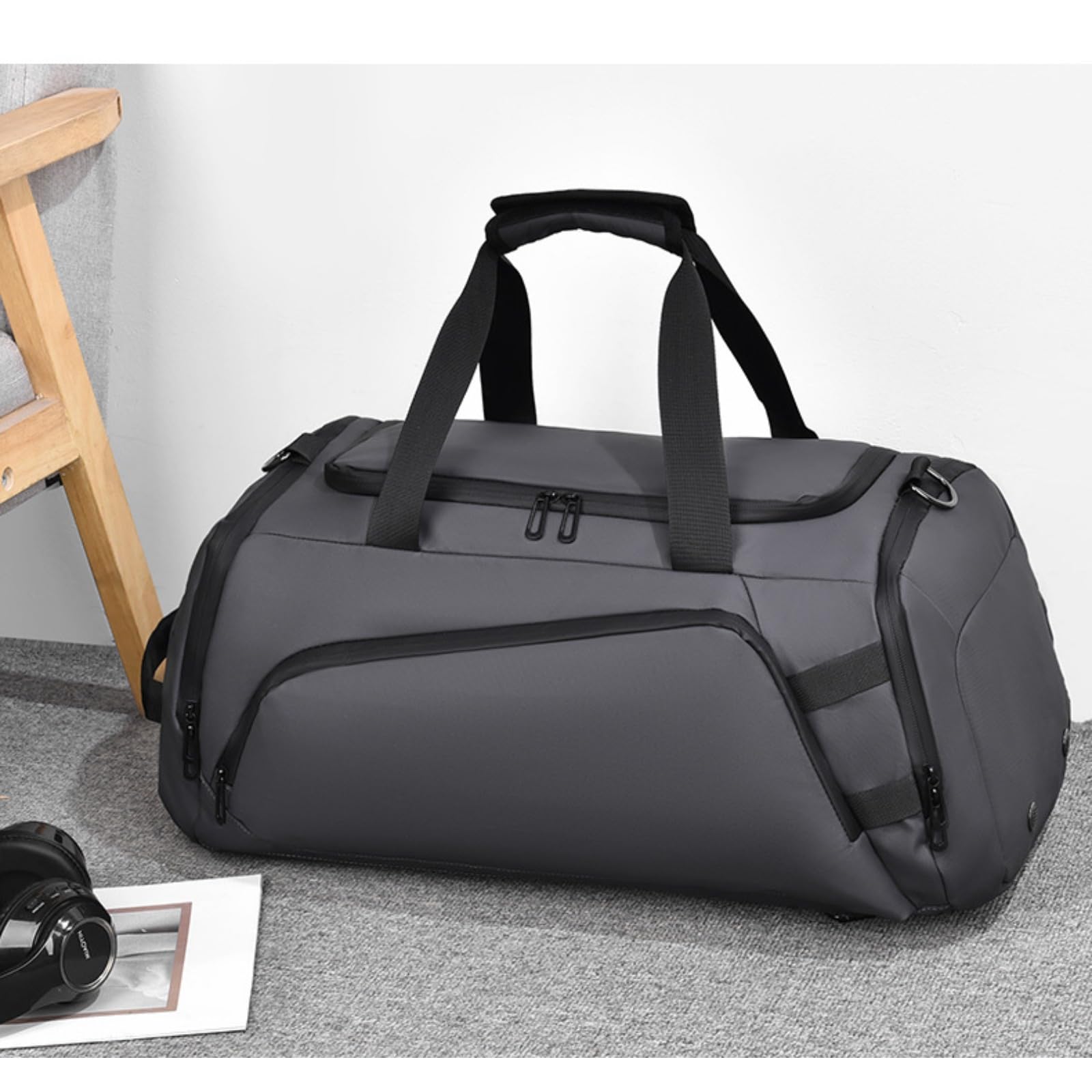 Borsone Palestra Uomo Donna Impermeabile con Scomparto Scarpe Tasca Umida Borsa Sportiva Viaggi Palestra Piscina Campeggio (Grigio)