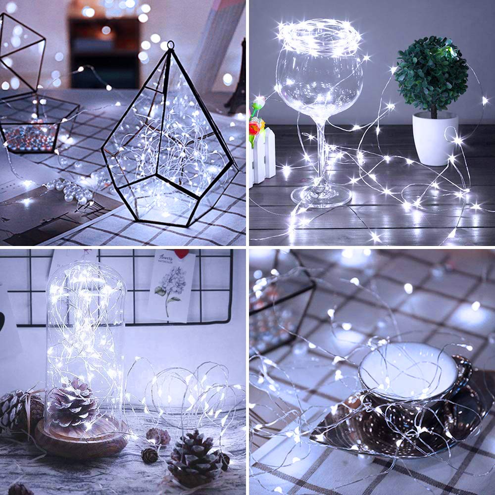 Confezione da 4 luci a 60 LED da 60 LED, con 8 modalità di controllo remoto e timer, impermeabili, filo di rame, luci scintillanti per camera da letto, matrimoni, feste, Natale, bianco freddo