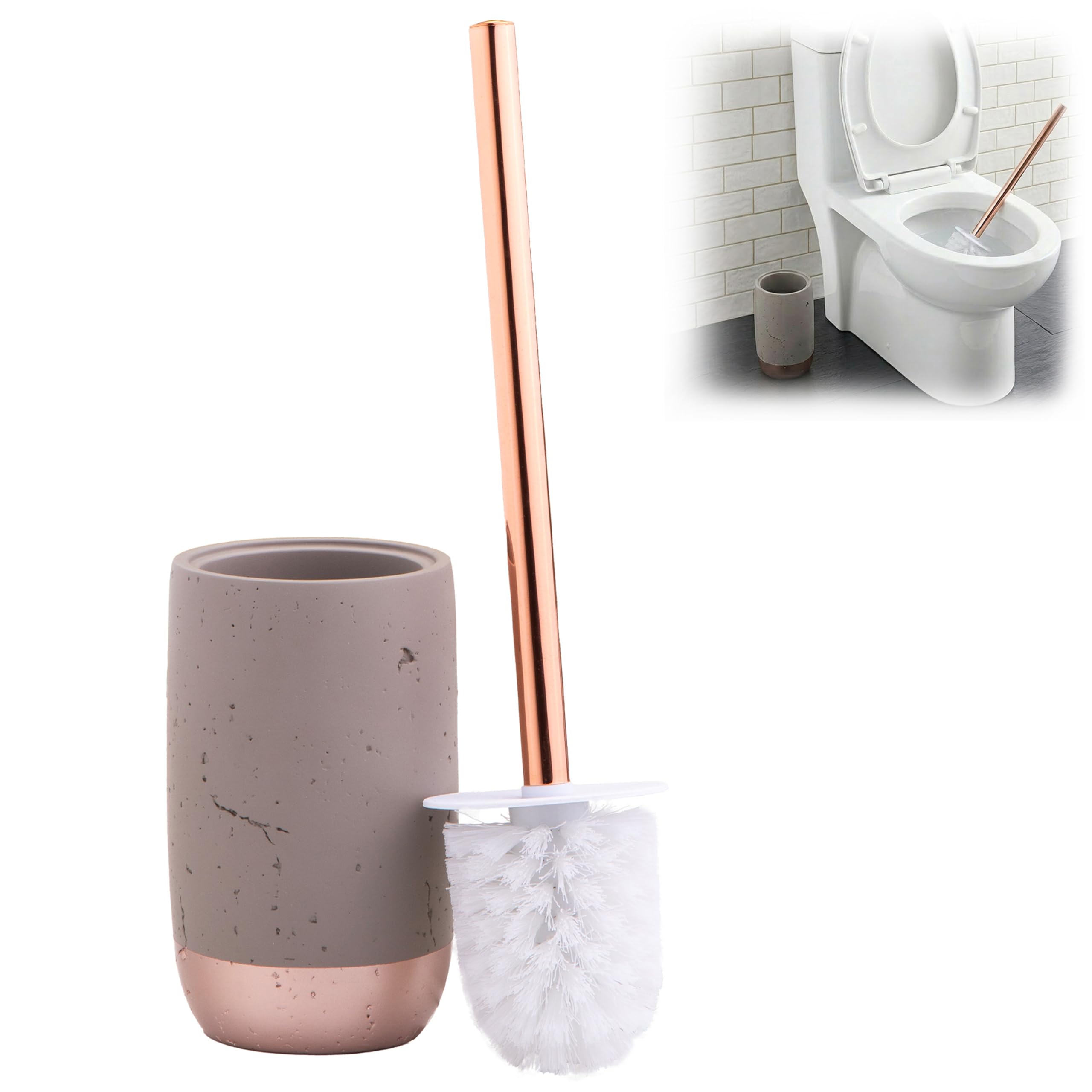 Neptune Bath Toilet Cleaning Brush Stainless Steel Handle Concrete Copper Holder