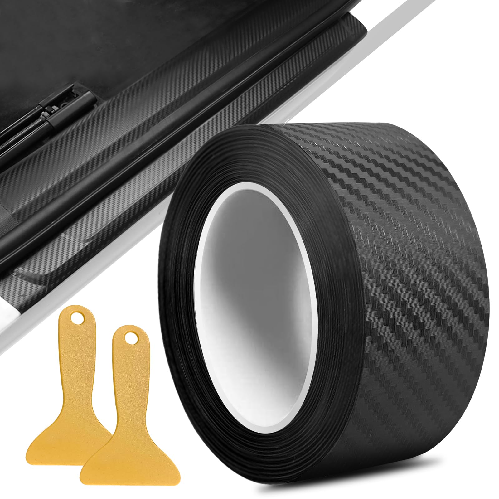 gaoduanluoluo Carbon Folie, 3D Selbstklebend Autofolie Schwarz, 5cmx10m Auto Einstiegsleisten Schutz Aufkleber, Wasserdichter Kratzfest Lackschutzfolie Auto, Karbon Folie für Auto Fahrrad Motorrad