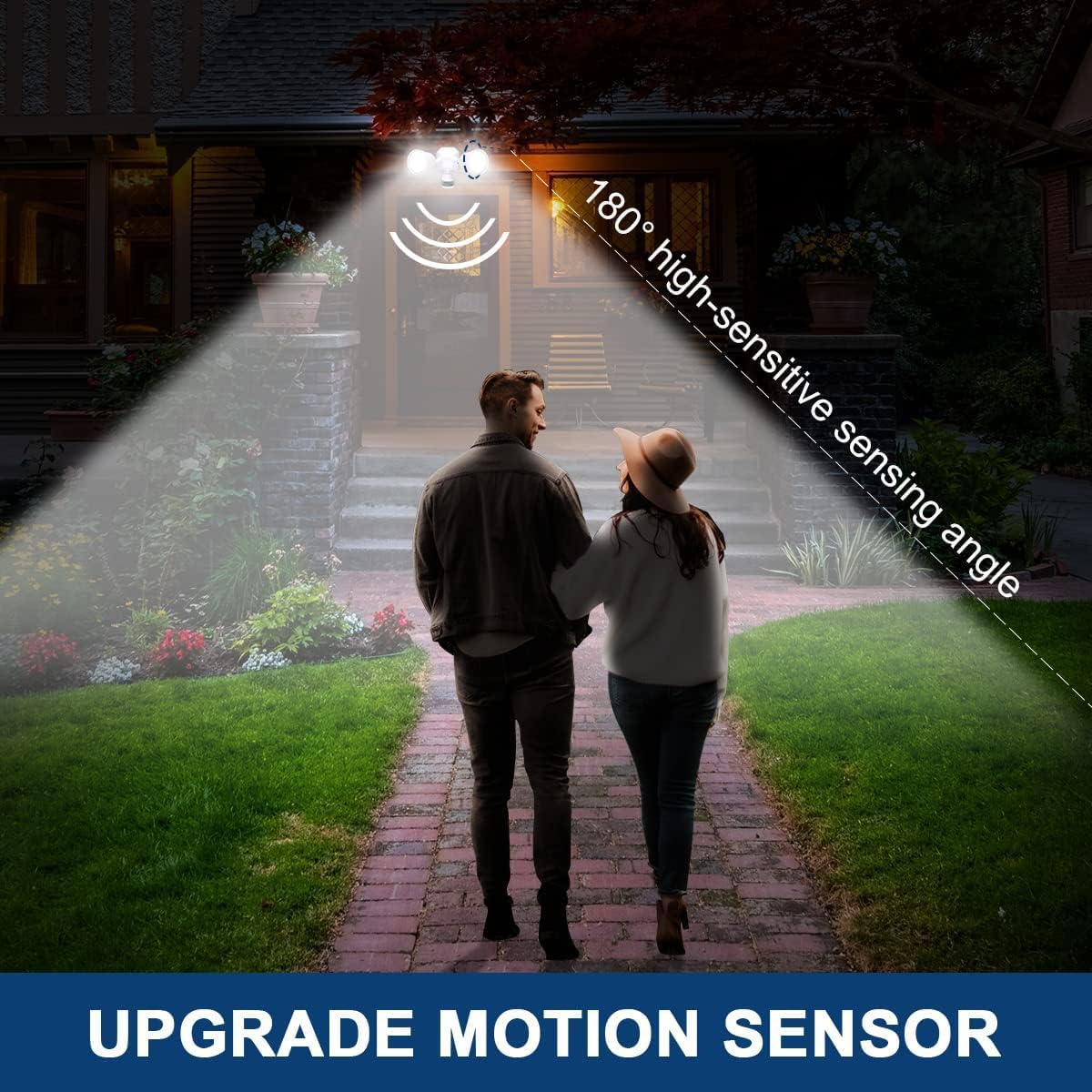 EMANER Motion Sensor Outdoor Lights, Dusk to Dawn Porch Flood Light 5000K, 4-Mode, 2800lm Wired Security Spotlight Wall Mount for Garage Porch Soffit Under Eave (2-Pack, White)
