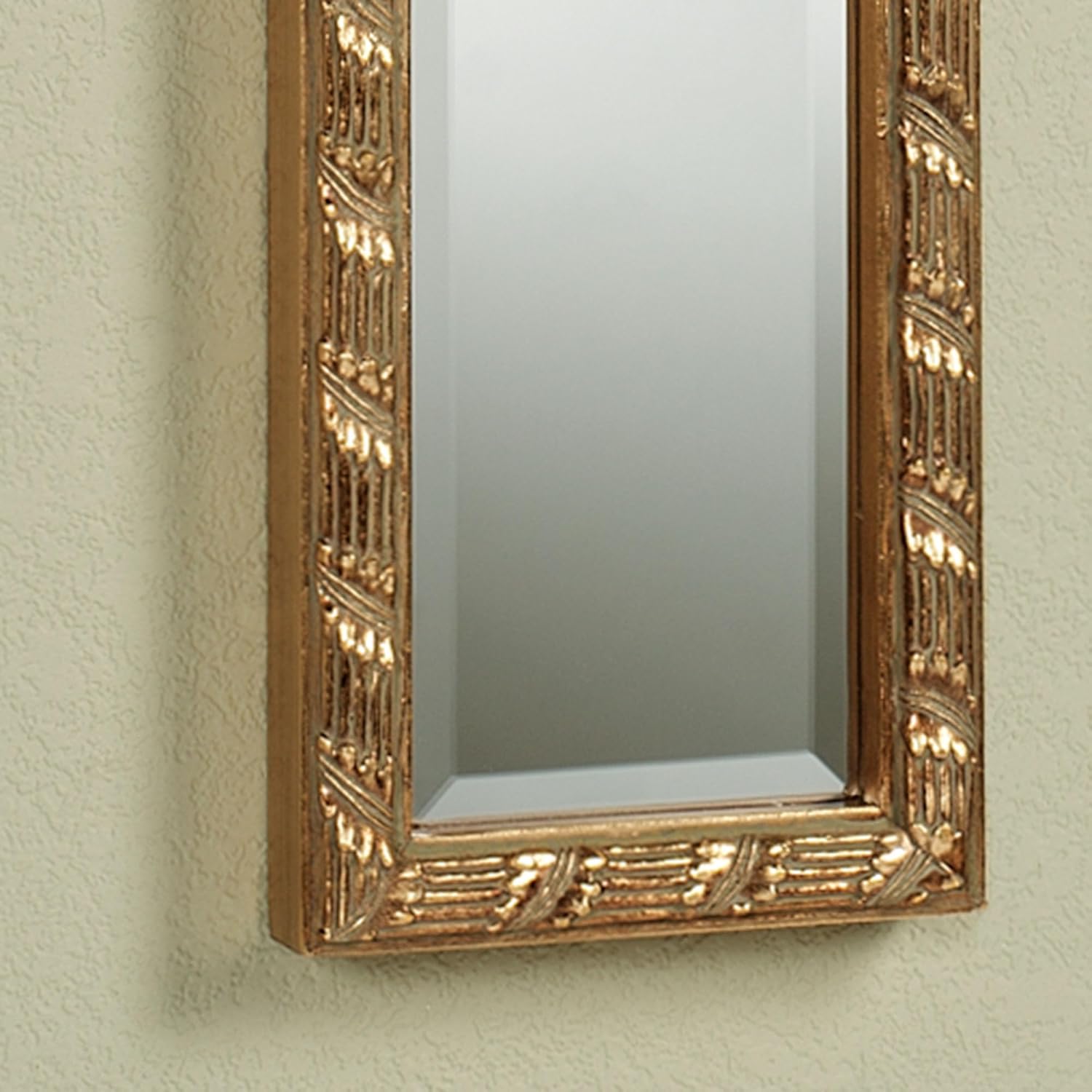 Giuliana Floral Wall Mirror | Antique Gold with Verdi Wash | Rose Floral Crown Topped Frame with Twisting Leaves | Narrow Panel-Style Wall-Mounted Mirror for Small Spaces, Hallways, or Dressing Areas