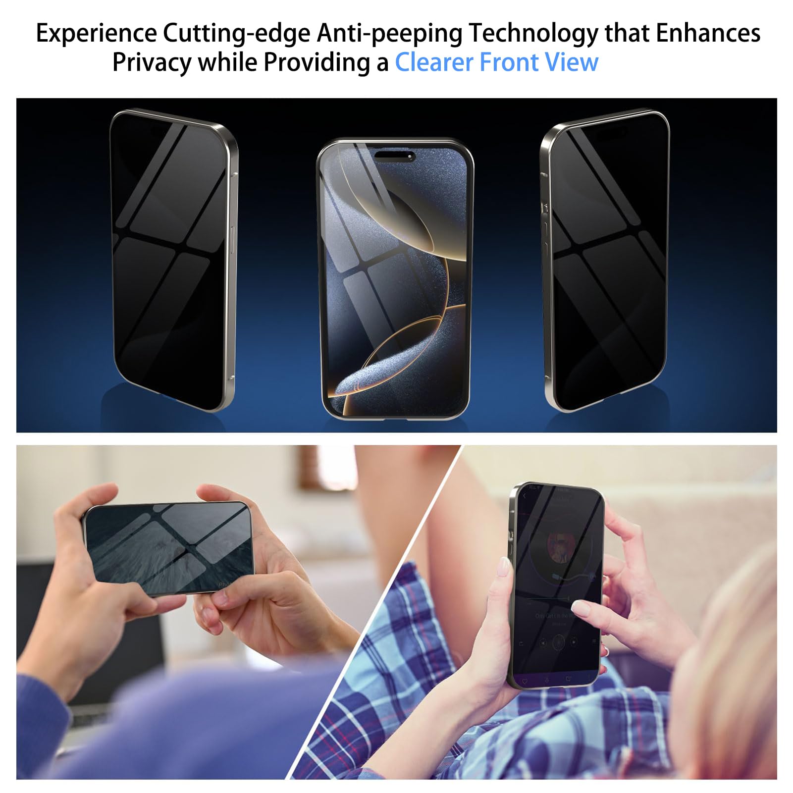 MIMGOAL Case for iPhone 16 Pro Max Anti-Peep Magnetic Cover,Privacy Tempered Glass Full Cover Built-in Camera Protector,360 Degree Front and Back Protection Metal Bumper Case - Image 3