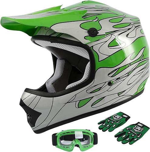 SLMOTO - Casco de motocross para niños y niñas, aprobado DOT, casco para VTT, diseño de araña roja, Casco + Gafas + Guantes