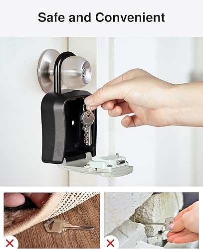 Miniatura 42 de Puroma Caja de cerradura de llave, caja de seguridad portátil de combinación para montar en la pared, caja de almacenamiento de llaves para llaves