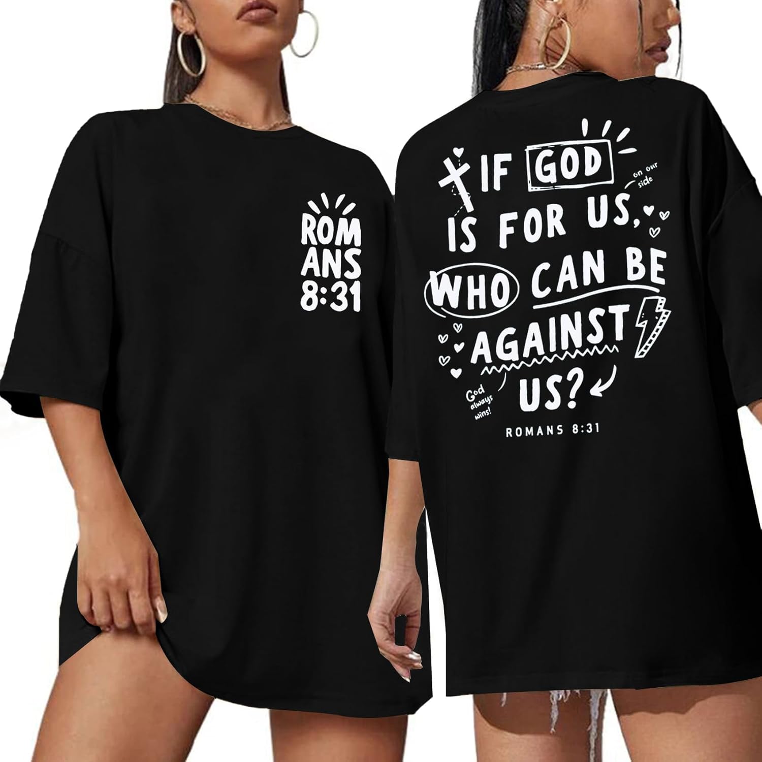 Christian Shirts for Women Jesus Shirt: Oversized if God is for Us Shirt Religious Faith Bible Verse Inspirational Tops