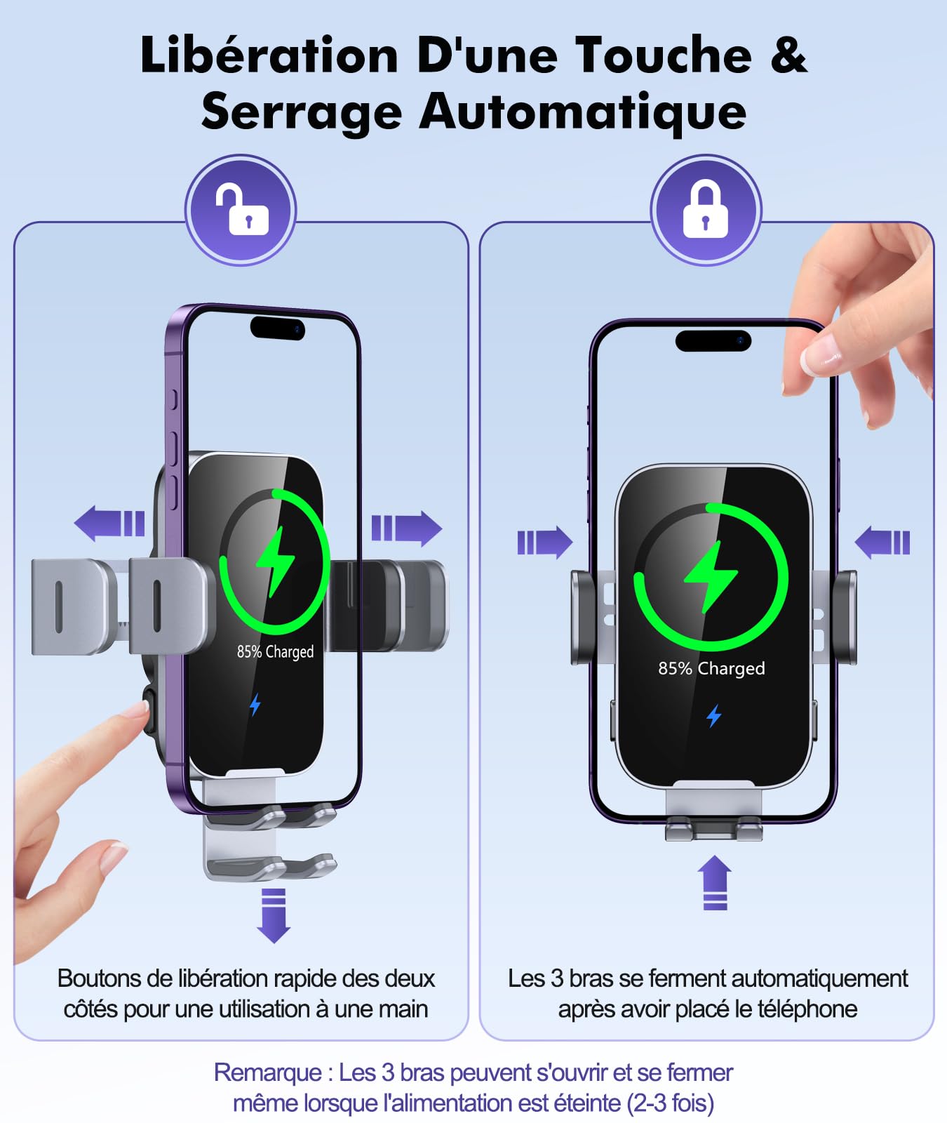 ISEYOU Support Telephone Voiture Induction, 15W [Serrage Automatique] Chargeur Induction Voiture sans Fil avec QC 3.0 Chargeur Adaptateur Rapide Compatible avec iPhone 17 16 15 Pro Max, Galaxy S25/S24