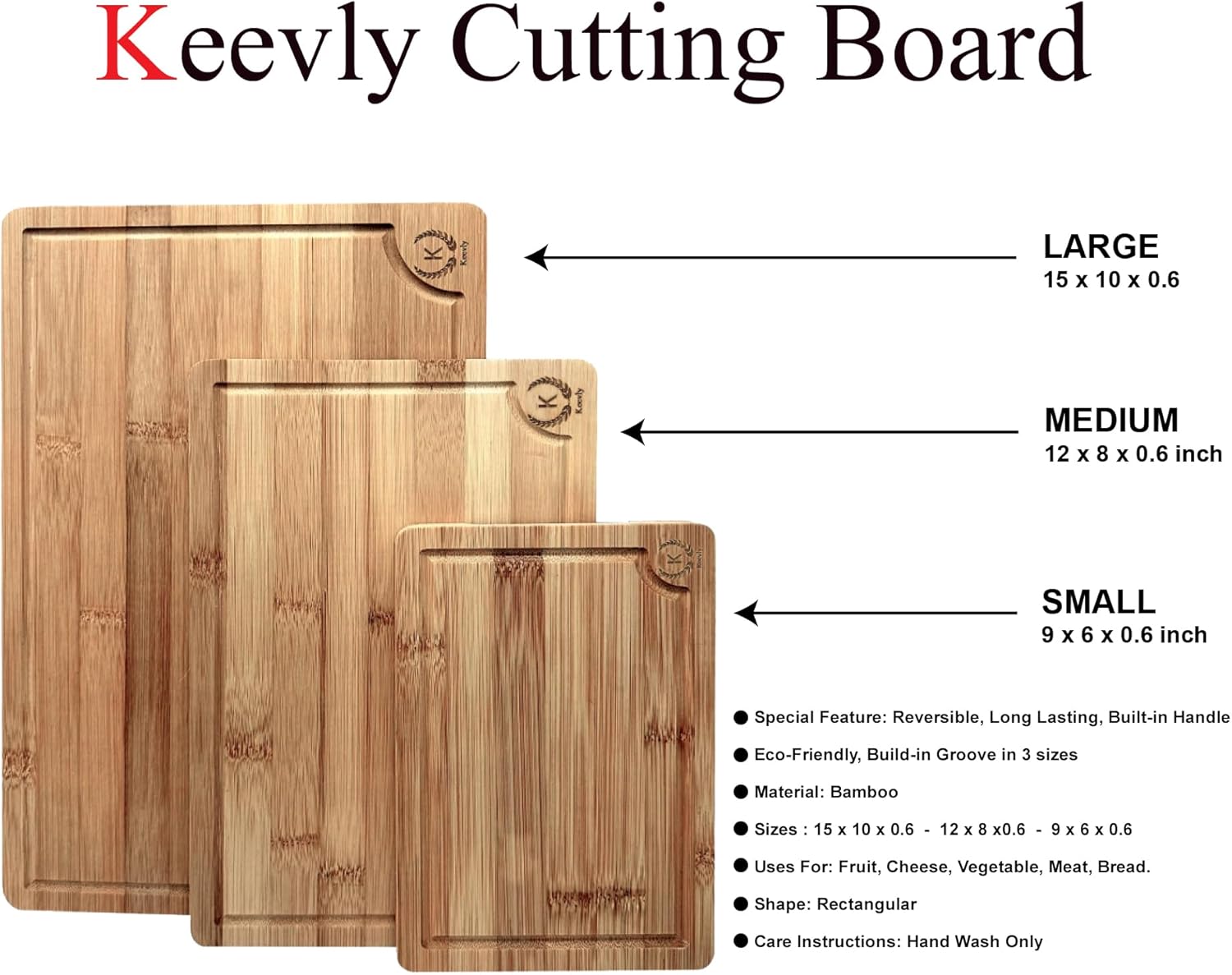 Bamboo Cutting Boards Set of 3 – Durable Wooden Chopping Boards with Deep Juice Grooves & Handles – Easy to Clean Serving & Cutting Board Set for Kitchen, Meat, Vegetables, Cheese, Gifts