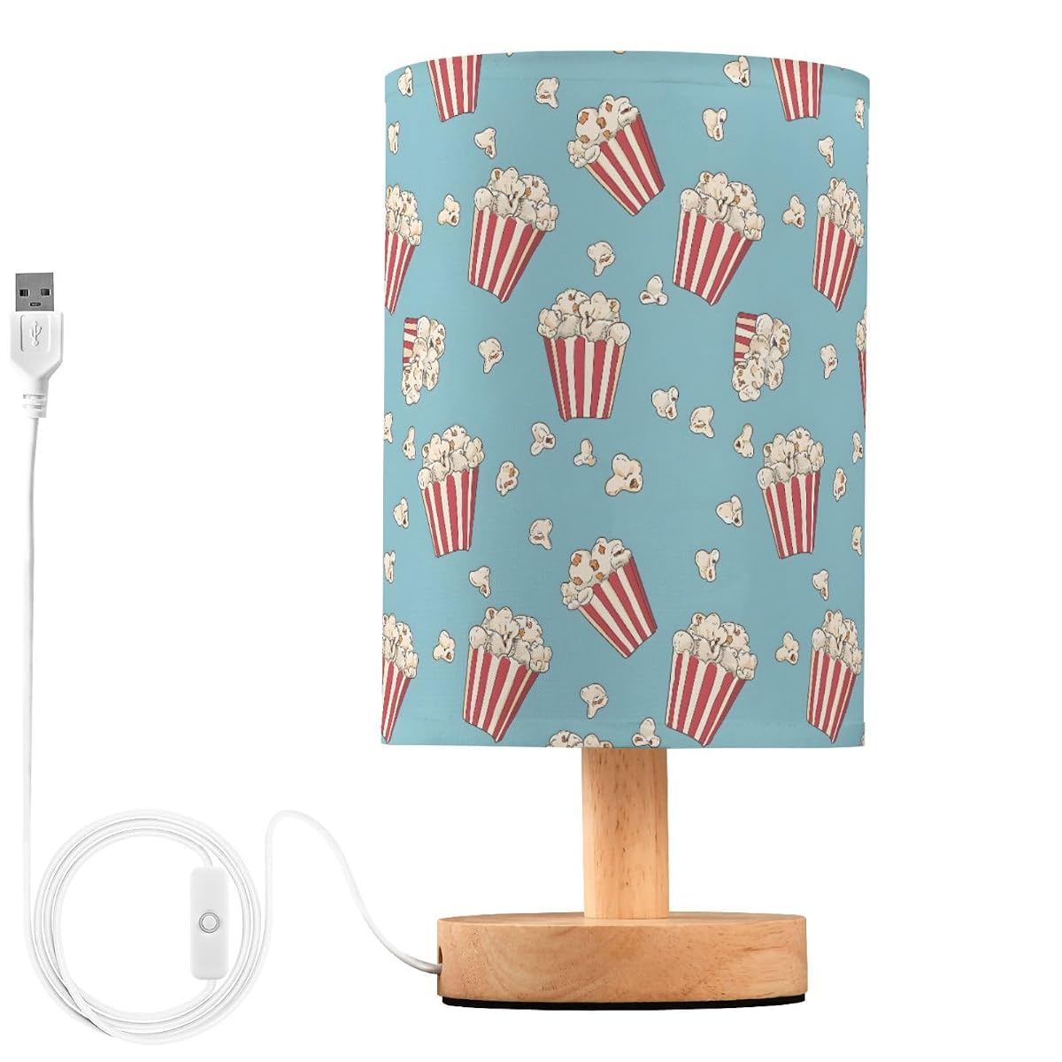 ALAZA Popcorn Striped Blue Decor Bedside Table Lamp with USB Port for Bedroom