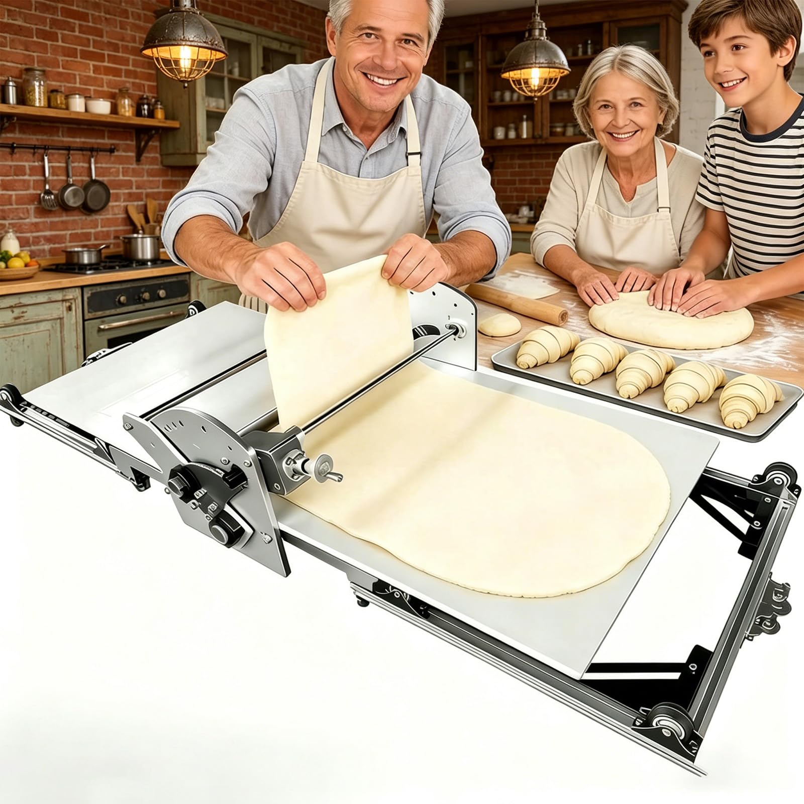 Laminoir à pâte feuilletée, laminoir électrique Pliable, épaisseur réglable de 0,07 à 1,18 po (2 à 30 mm), en Acier Inoxydable, pour Un Usage Domestique et Commercial,110v