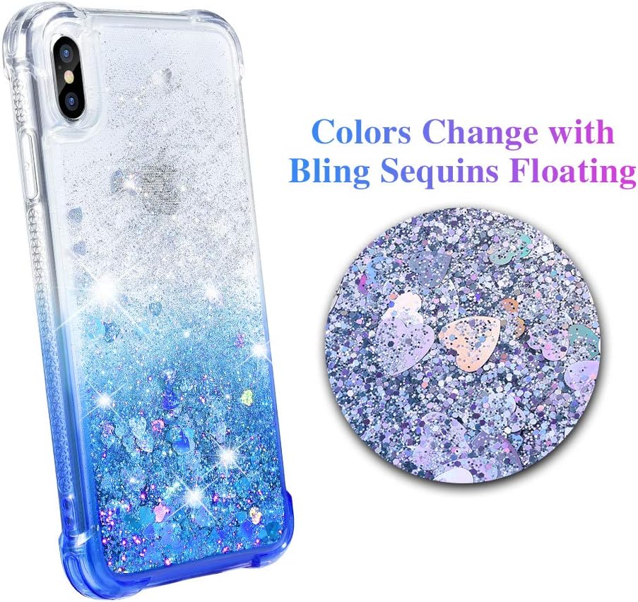 Ruky iPhone Xs Max Case, iPhone Xs Max Glitter Case, Gradient Quicksand Series Girls Women TPU Bumper Cushion Reinforced Corners Protective Liquid Case for iPhone Xs Max 6.5 inch 2018, Gradient Azure