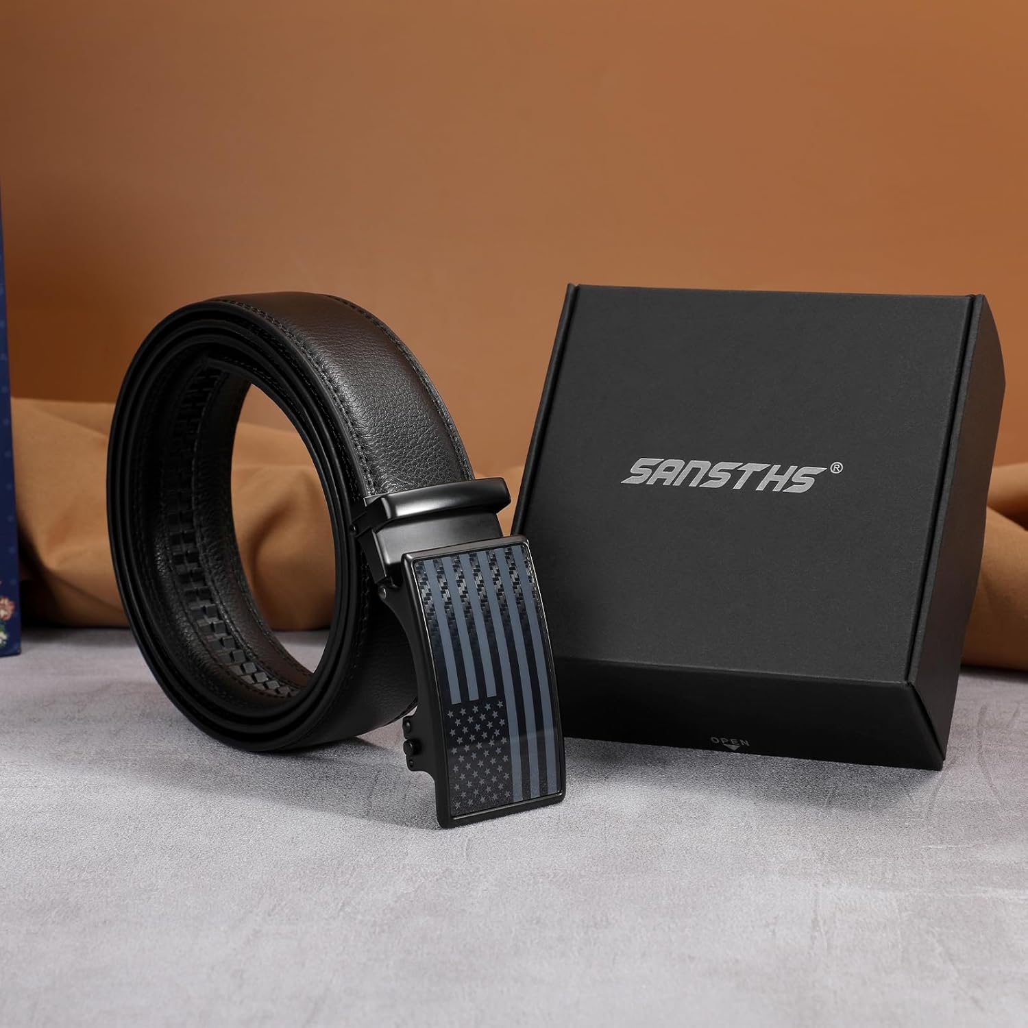 SANSTHS Men's Belts Leather Ratchet Dress Belts for Men with Adjustable Slide Buckle in Gift Box - Image 5