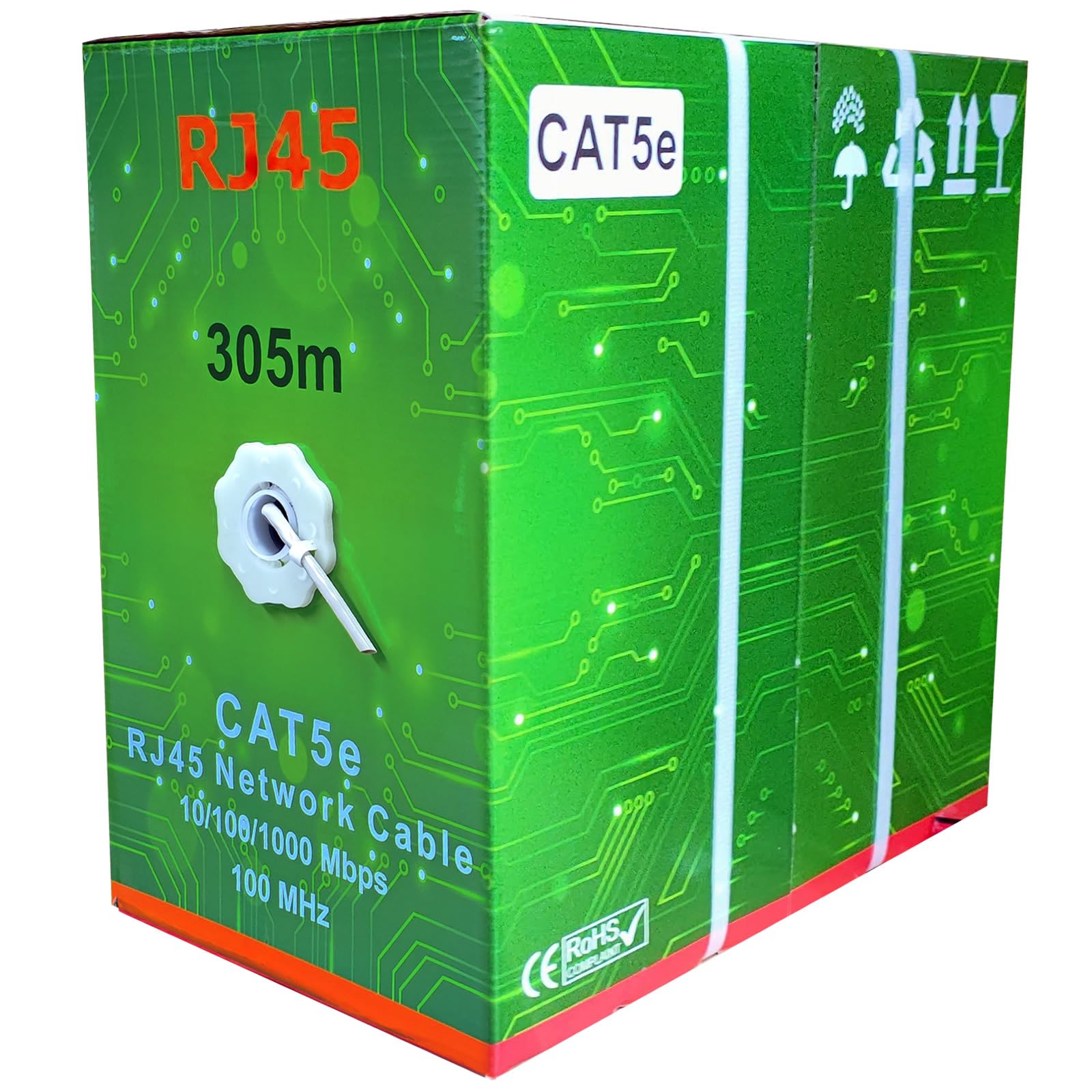 JUSTOP 305M Cat5E Cable Reel AWG24 Ethernet LAN UTP Roll Bulk Cat 5E CCA Cable - 1000ft Networking Cable (Grey)