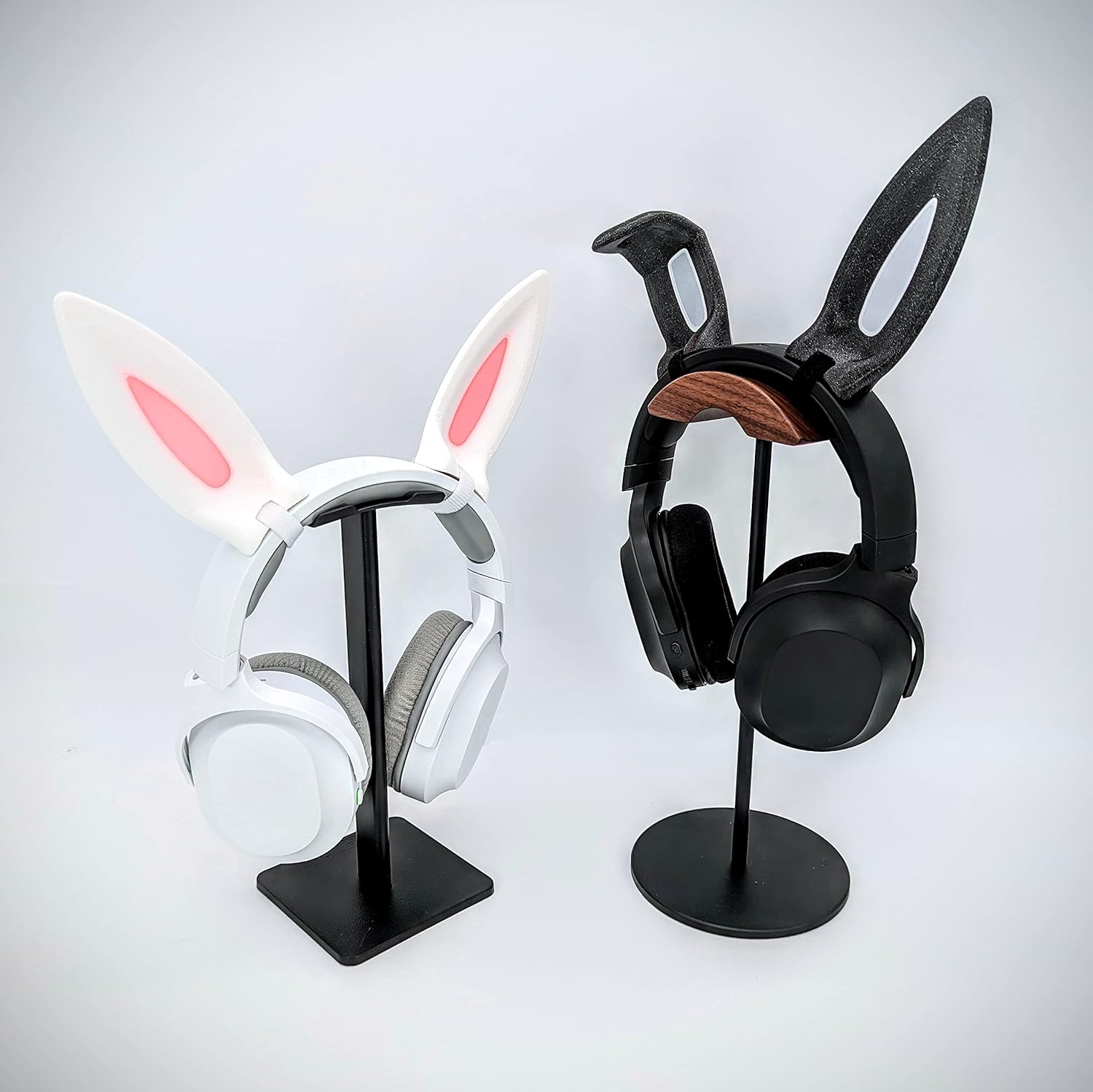 Generic Bunny Ears for Headphones - Adorable Attachment in White/Pink with Hidden Self Fastener - Straight/Bent, Plastic, Gaming Accessory