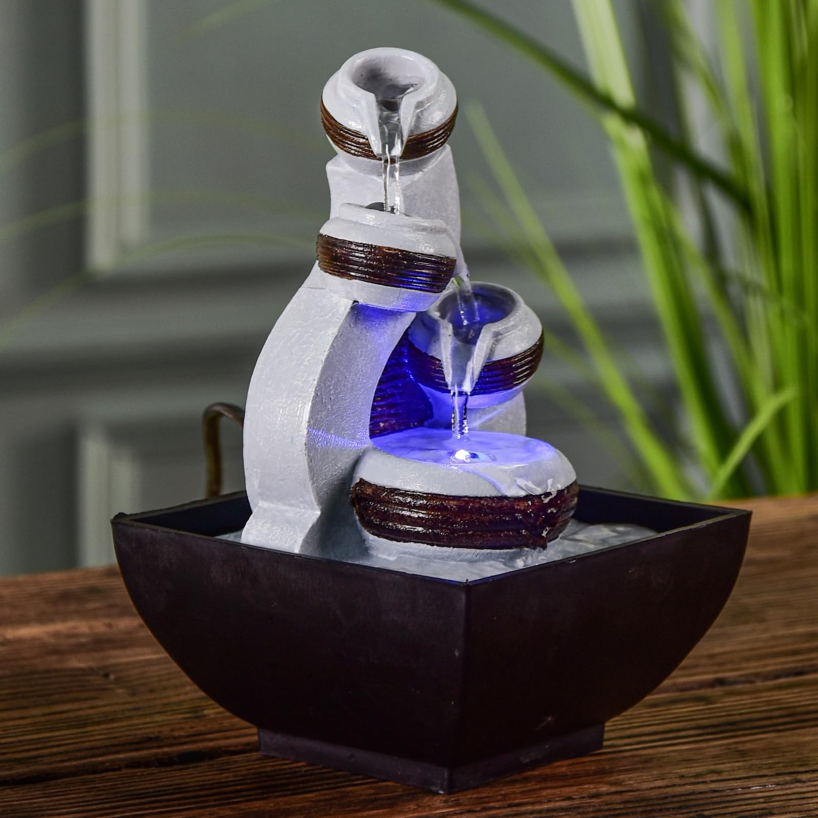 Fontaine Kara - Fontanna do wnętrz Wodospad Słoik - Dekoracja wnętrz Zen Relax - Pomysł na prezent - Fontanna stołowa LED - Obwód zamknięty - Czarny i szary - Wysokość 18 cm - Zen'Light