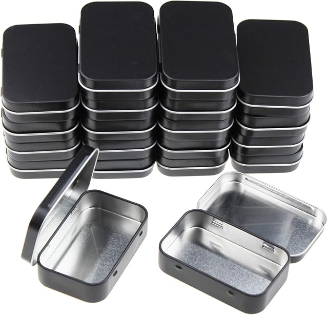 20 Pieces Rectangular Metal Empty Hinged Tins Containers Basic Necessities Home Storage Organizer Mini Box Set, 95 x 62 x 20 mm (Black)