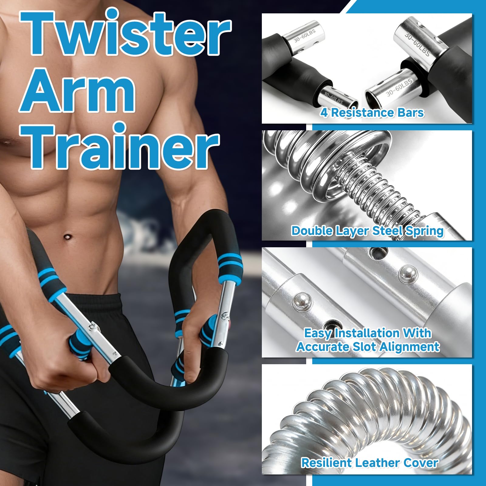 Twister Armtrainer, Appareil de Musculation Réglable (18KG-50KG), Portable Barre de Torsion avec Design Amovible, Entraînement Complet des Pectoraux, Bras et Avant-Bras à la Maison