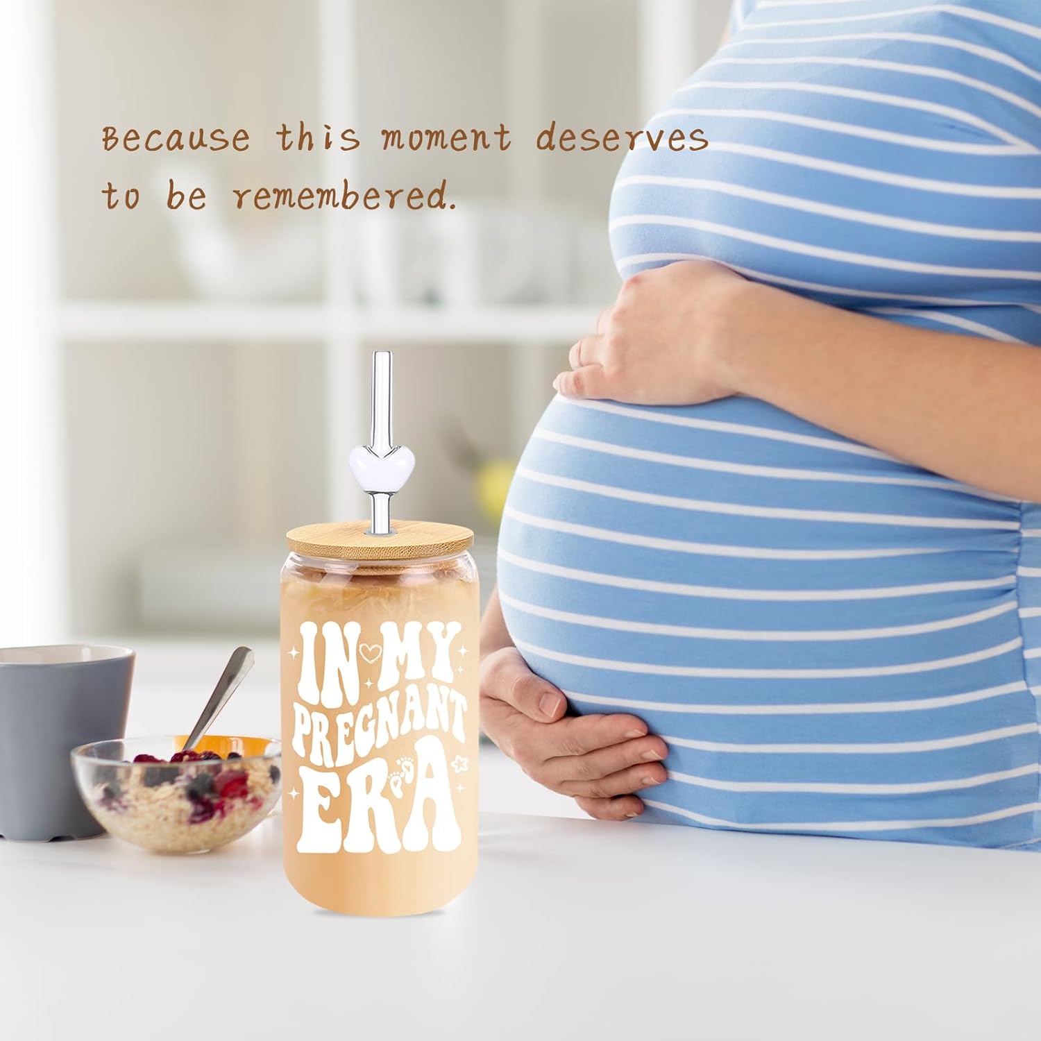 Pregnancy Gifts for Mom to Be – IN MY PREGNANT ERA 16oz Iced Coffee Glass with Lid and Hope Bracelet – Baby Shower or Pregnancy Announcement Keepsake Gift Set for First Time Moms - Image 4