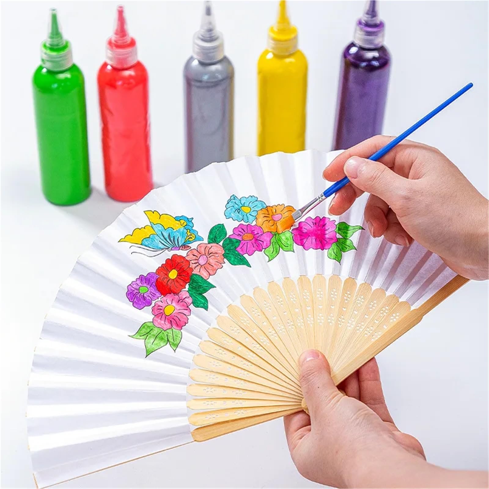 Papierfächer, 40 Stück, mehrfarbig, faltbar, Papierfächer, tragbar, chinesischer Bambus-Fächer, Hochzeitsgeschenke für Gäste, Geburtstag, Party, Dekoration, Kindermalerei, Himmelblau