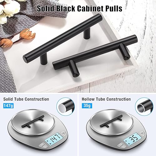 Miniatura 2 de KNOBWELL Paquete de 25 tiradores de acero sólido negro plano, estilo europeo, barra de herrajes para gabinetes, espaciado entre agujeros de 3-34