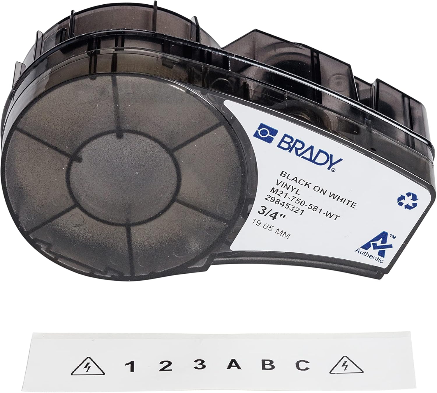 Brady Authentic (M21-750-581-WT) Repositionable Vinyl Labels for Equipment, Facility ID, Floor Marking, Lab, Lean/5S, Pipe/Valve, Black on White-Designed for M210, M210-LAB, M211 Printers, 0.75"Wx21'L