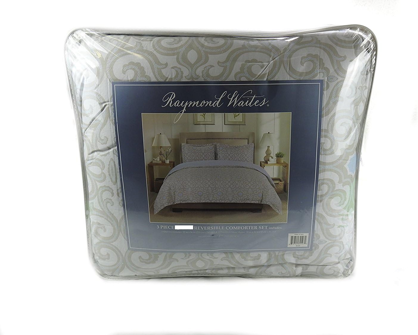 Raymond Waites Design 3-Piece King Reversible Comforter Set, Light Blue/Gray